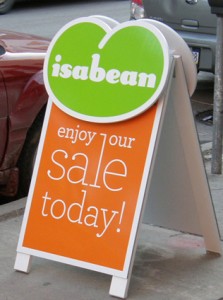 Retail Sidewalk Sign for Isabean